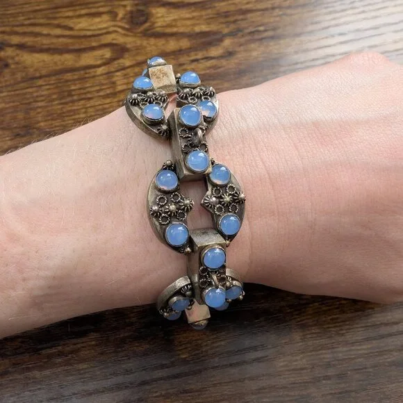 Vintage 800 Silver Bracelet with Safety Chain 1940s - Picture 3 of 6